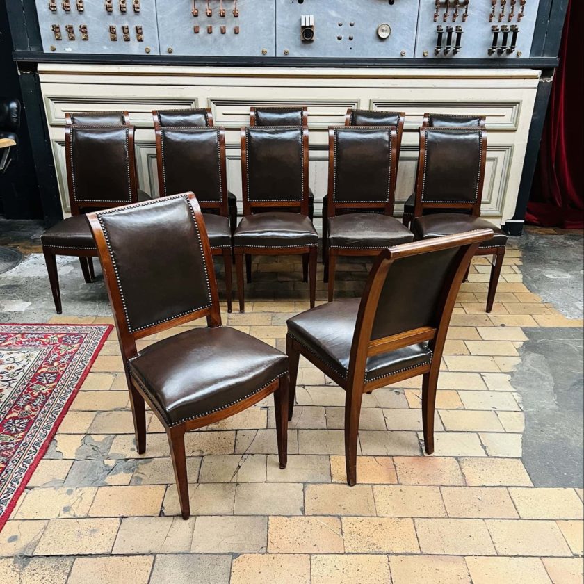 12 chaises acajou cuir